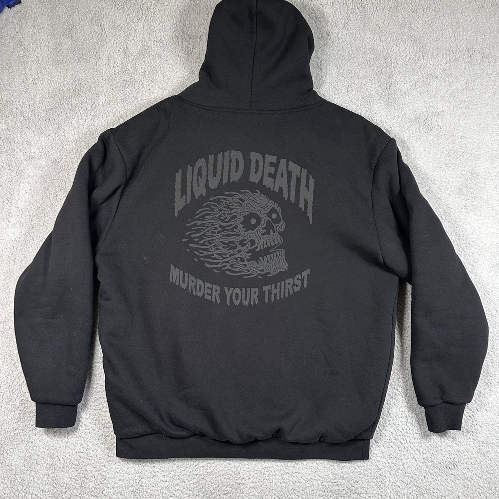 Liquid Death Murder Your Thirst Hoodie Men's XL Black Skull Heavy Cotton Blend - Picture 8 of 13
